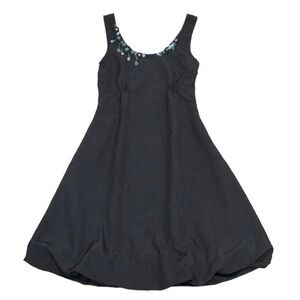 Anthropologie NID D’Abeille Midi Dress 1 XS Black Floral Appliqué Balloon Hem